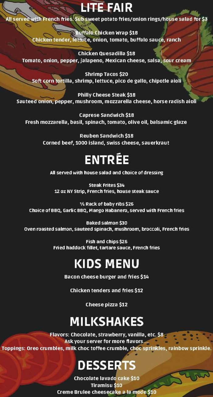 Page 2 of menu, Across The Street Lake Placid, NY