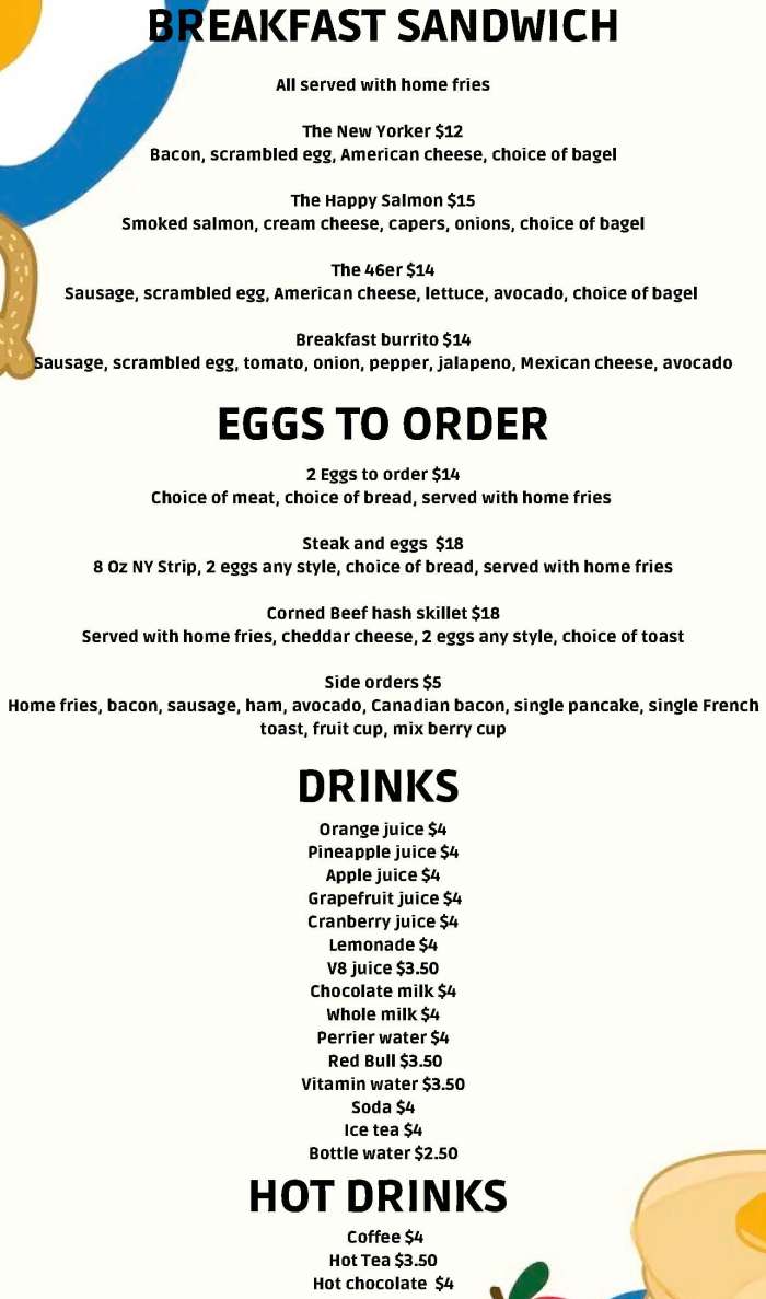 Page 2 of breakfast menu, Across The Street Lake Placid, NY