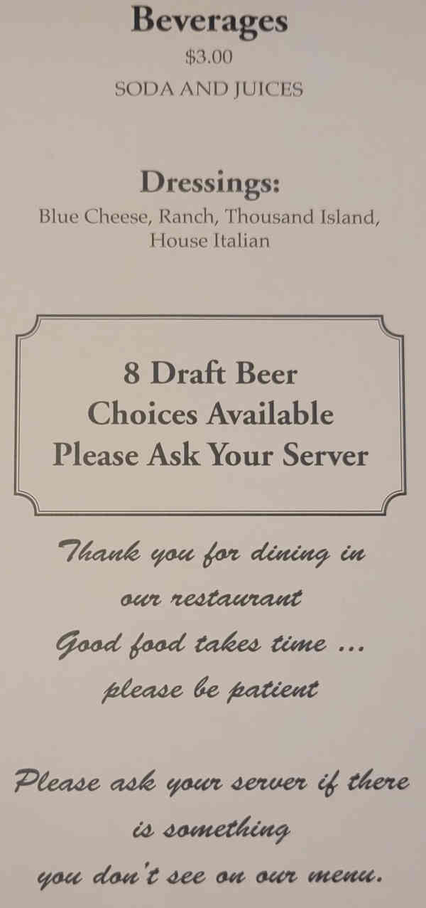Page 10 of menu, Black Bear Restaurant Lake Placid, NY