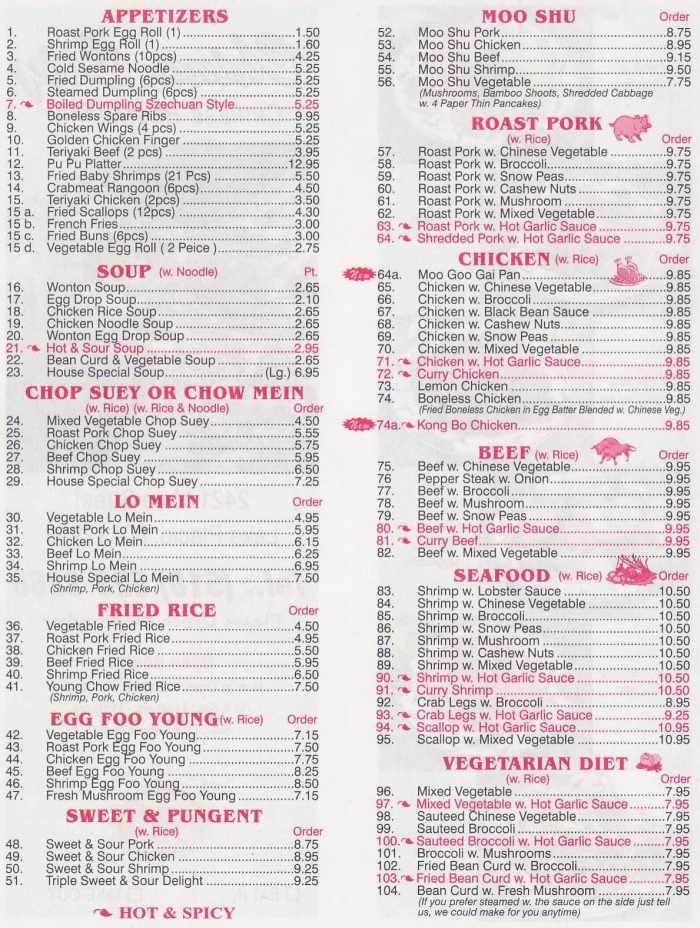 Page 1 of menu, China City Lake Placid, NY