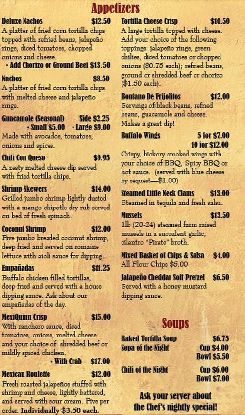 Page 1 of menu, Desperados in Lake Placid, NY