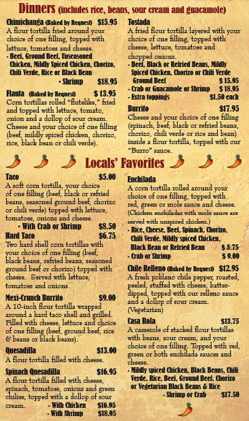Page 2 of menu, Desperados in Lake Placid, NY