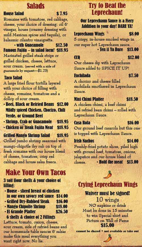 Page 3 of menu, Desperados in Lake Placid, NY