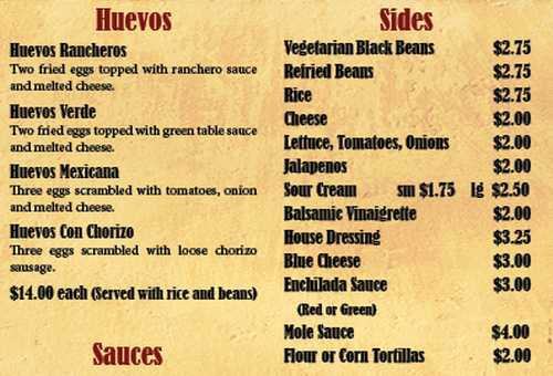 Page 5 of menu, Desperados in Lake Placid, NY