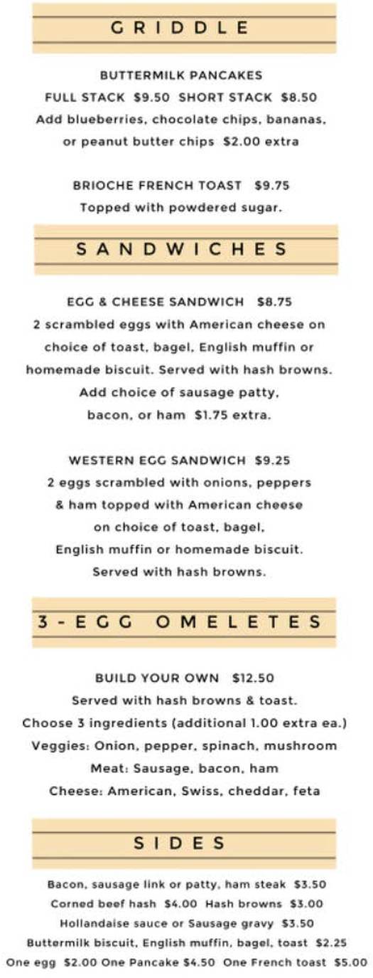 Page 2 of menu, Downtown Diner Lake Placid, NY