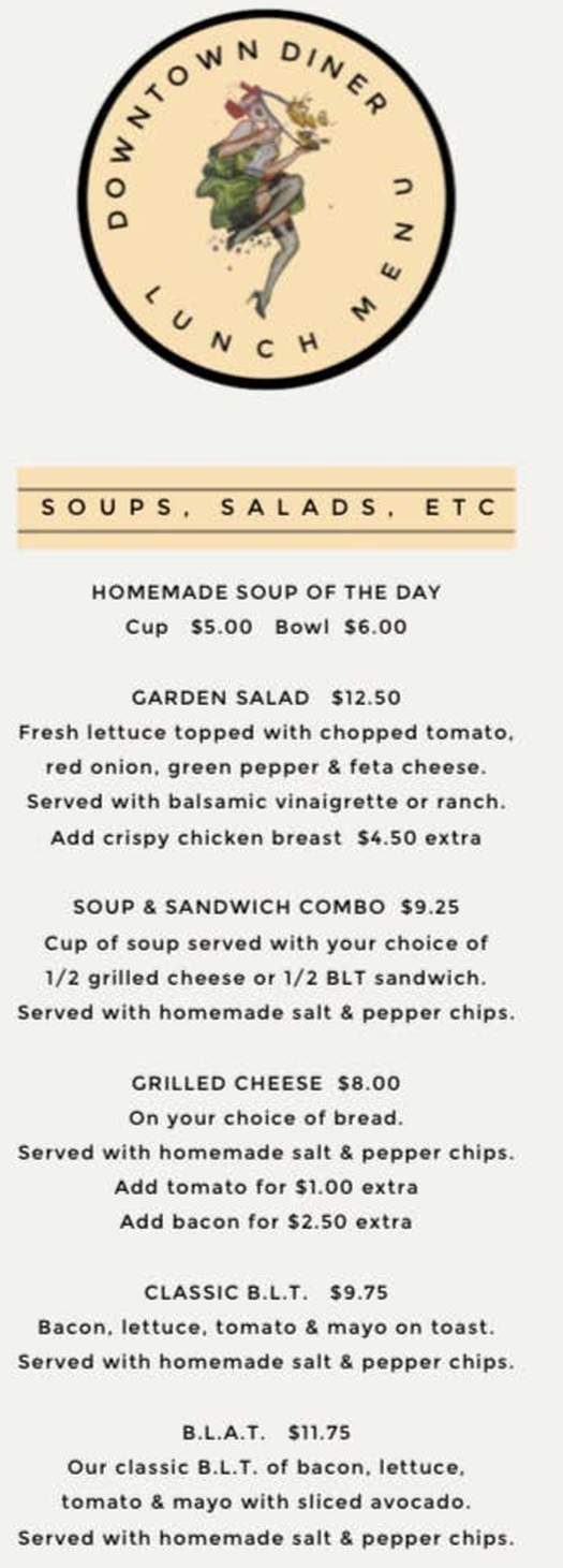 Page 3 of menu, Downtown Diner Lake Placid, NY