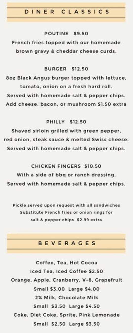 Page 4 of menu, Downtown Diner Lake Placid, NY