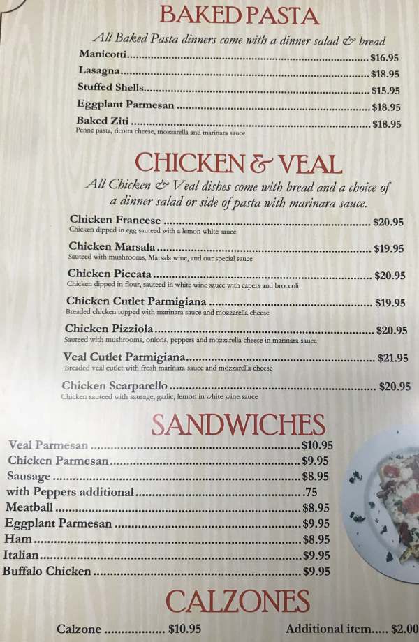 Page 2 of menu, Ere's Pizza in Lake Placid, NY