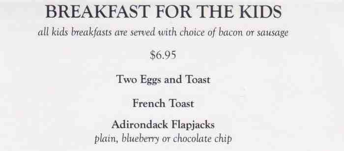 Page 3 of menu, Farmhouse Cafe Lake Placid, NY