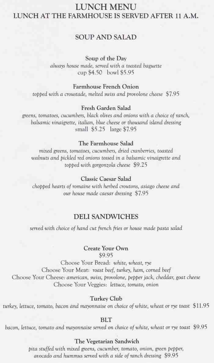 Page 4 of menu, Farmhouse Cafe Lake Placid, NY