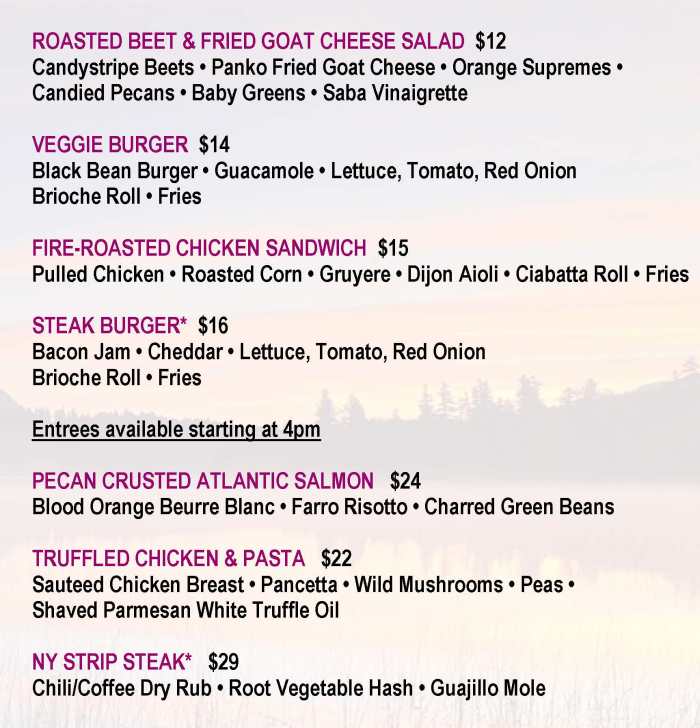 Page 1 of menu, The Great Room in Lake Placid, NY