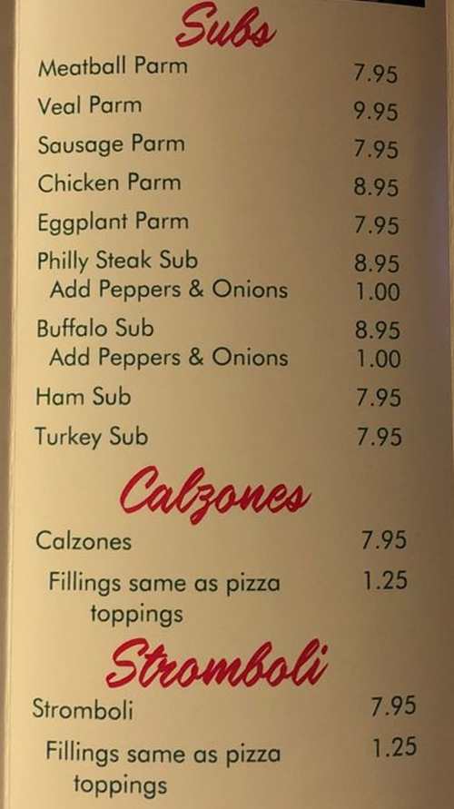 Page 2 of menu, Johnny's Pizza Lake Placid, NY