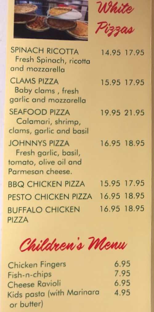 Page 4 of menu, Johnny's Pizza Lake Placid, NY
