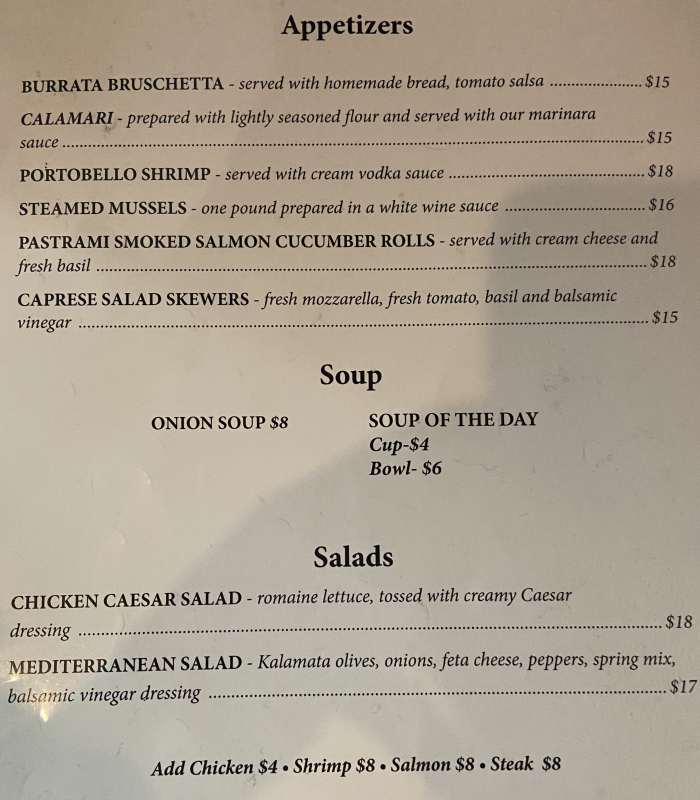 Page 1 of menu, Luna Restaurant Lake Placid, NY