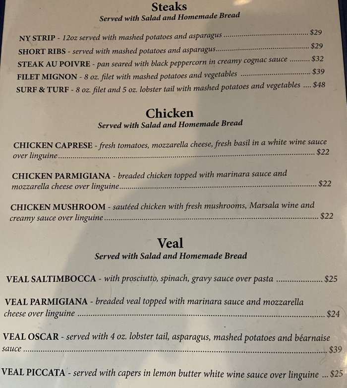 Page 2 of menu, Luna Restaurant Lake Placid, NY