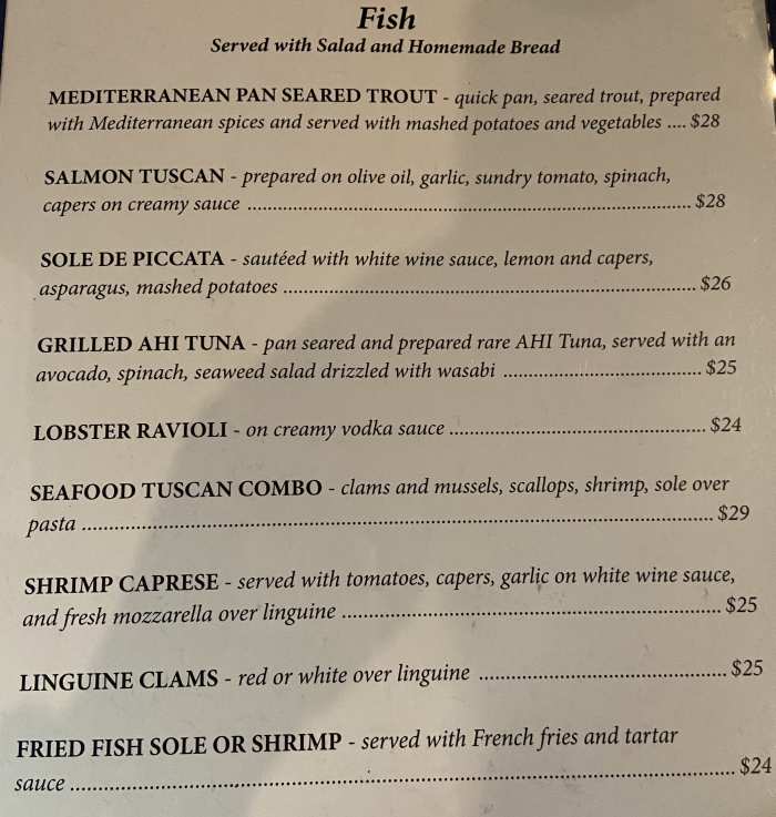 Page 3 of menu, Luna Restaurant Lake Placid, NY