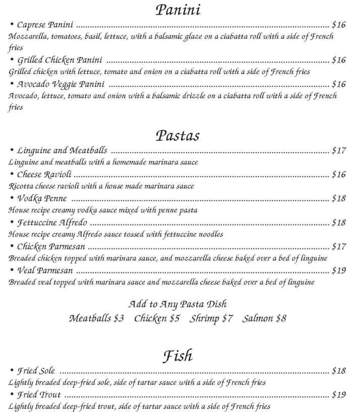 Page 6 of menu, Luna Restaurant Lake Placid, NY