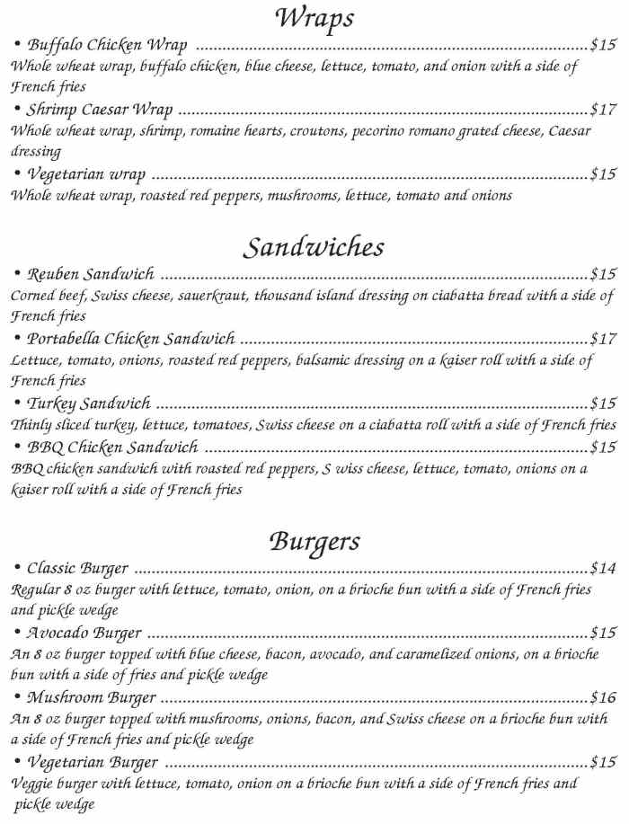 Page 7 of menu, Luna Restaurant Lake Placid, NY