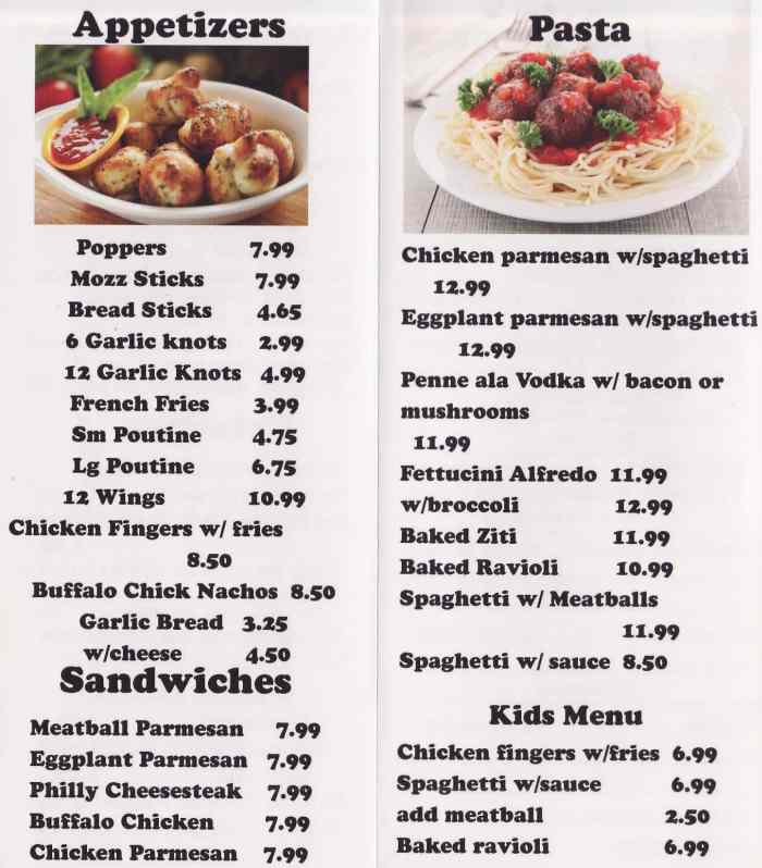 Page 2 of menu, Main Street Pizza Lake Placid, NY