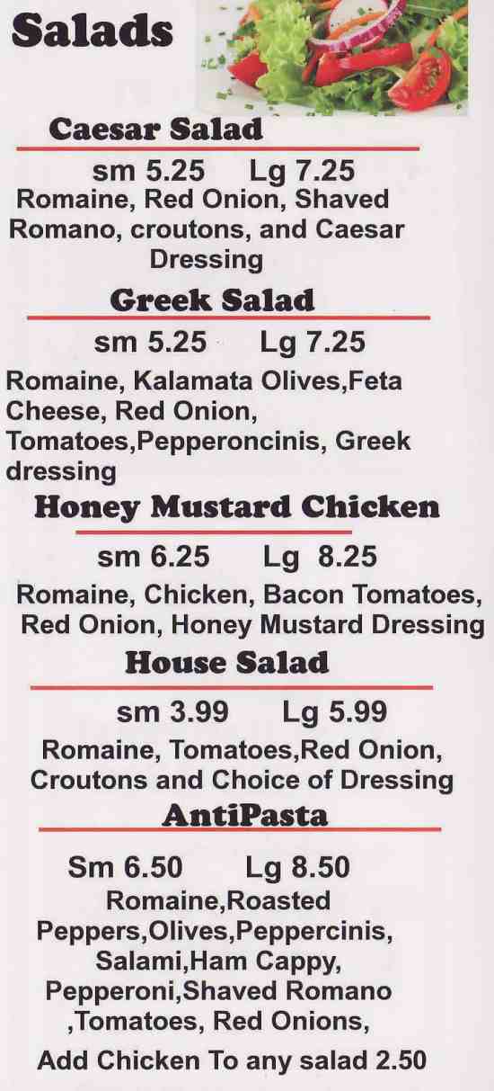 Page 3 of menu, Main Street Pizza Lake Placid, NY