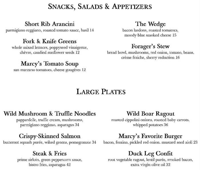 Dinner 1 Dinner menu, Marcy Great Adirondack Hotel Lake Placid, NY
