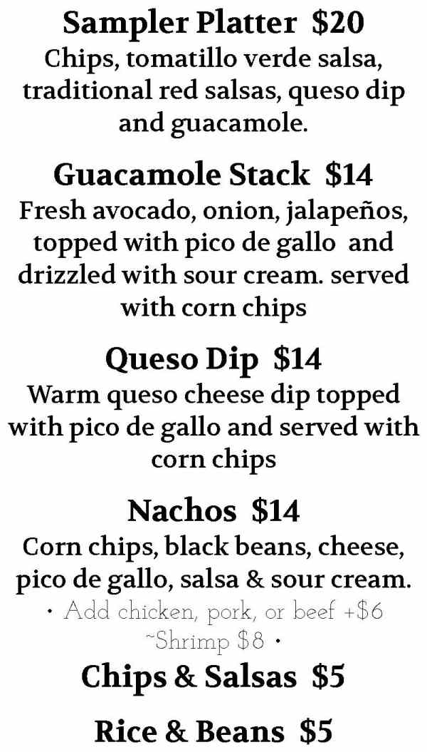 Page 1 of menu, Mis Amigos in Lake Placid, NY