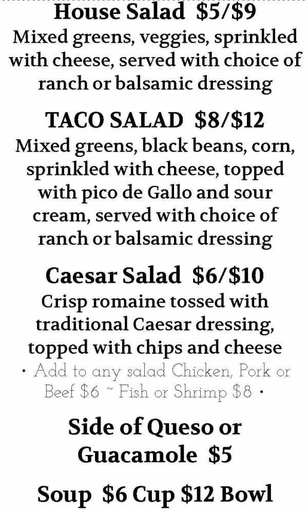 Page 2 of menu Mis Amigos in Lake Placid, NY