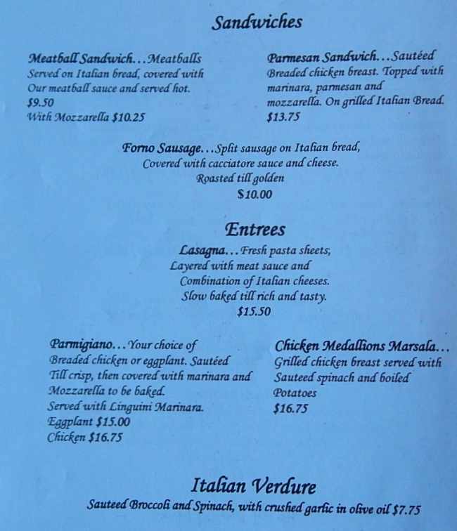 Page 4 of menu, Mr. Mike's Pizza & Italian Kitchen Lake Placid, NY