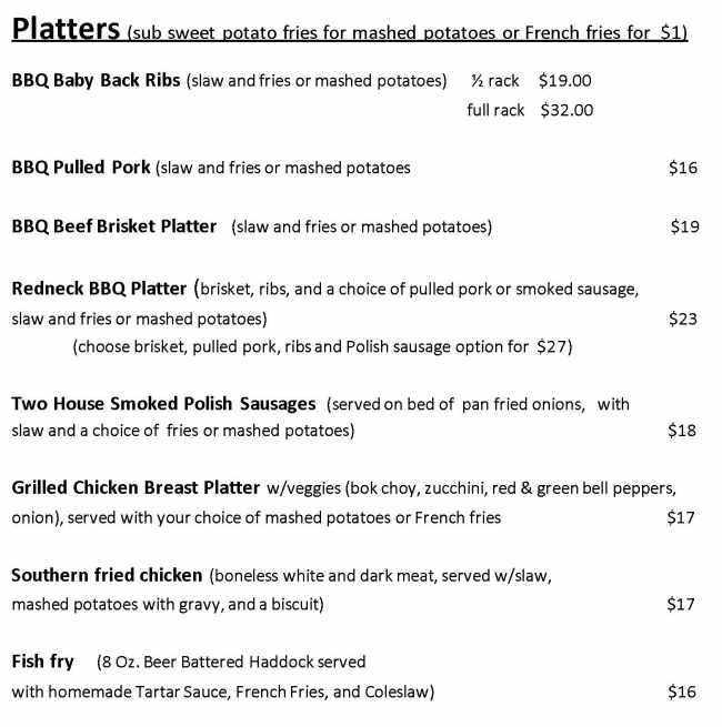 Page 4 of menu, Redneck Bistro, BBQ & Grill in Lake Placid, NY