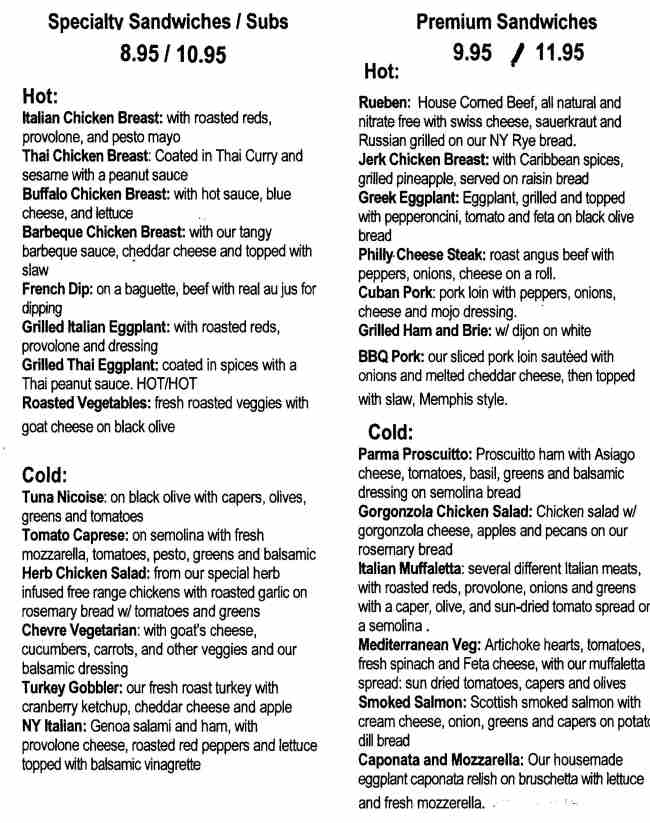 Page 4 of menu, Saranac Sourdough Lake Placid, NY