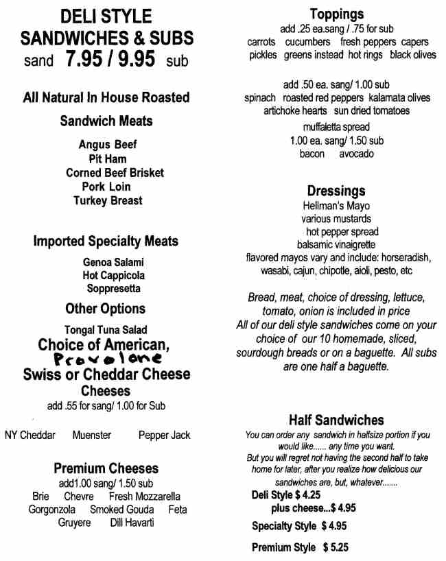 Page 5 of menu, Saranac Sourdough Lake Placid, NY