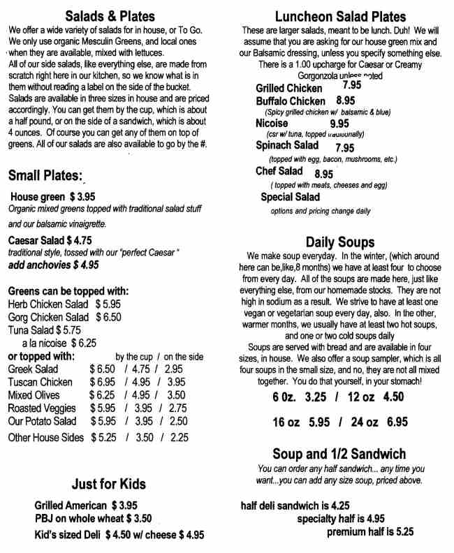 Page 6 of menu, Saranac Sourdough Lake Placid, NY