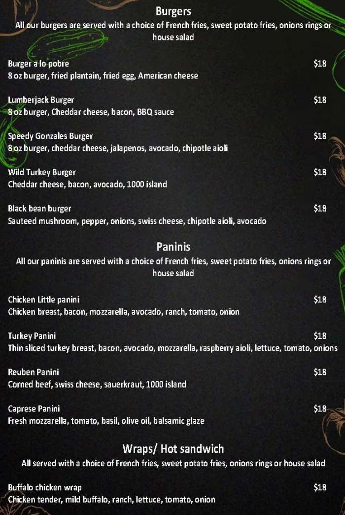 Page 2 of menu, Sol de Oro Lake Placid, NY