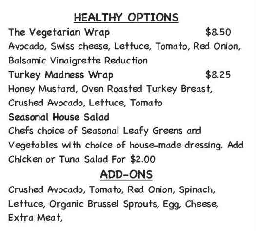 Page 3 of menu, Soulshine Bagel Lake Placid, NY