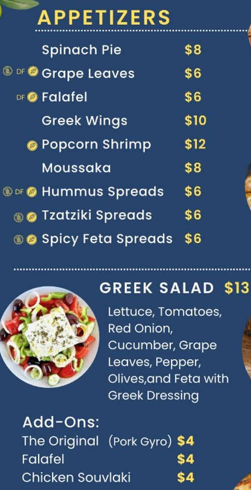 Menu page 1 for The Greeks ADK Lake Placid, NY