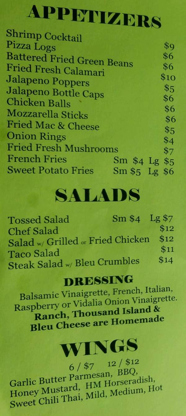 Page 1 of menu, The Shamrock Bar & Grill Saranac Lake, NY