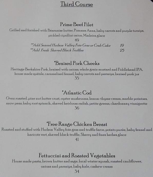Page 3 of menu, The View Restaurant Lake Placid, NY