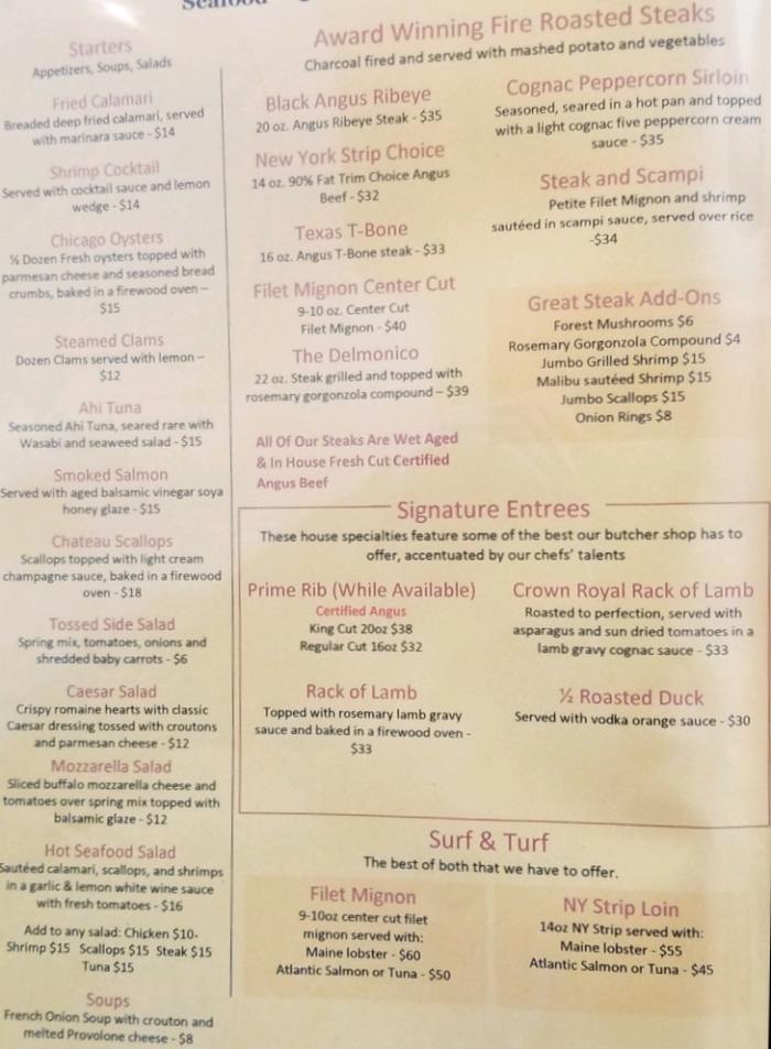 Page 2 of menu, Upstairs Grill Steak & Seafood Lake Placid, NY