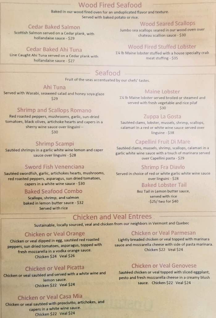 Page 3 of menu, Upstairs Grill Steak & Seafood Lake Placid, NY
