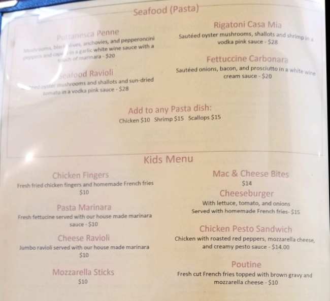 Page 4 of menu, Upstairs Grill Steak & Seafood Lake Placid, NY